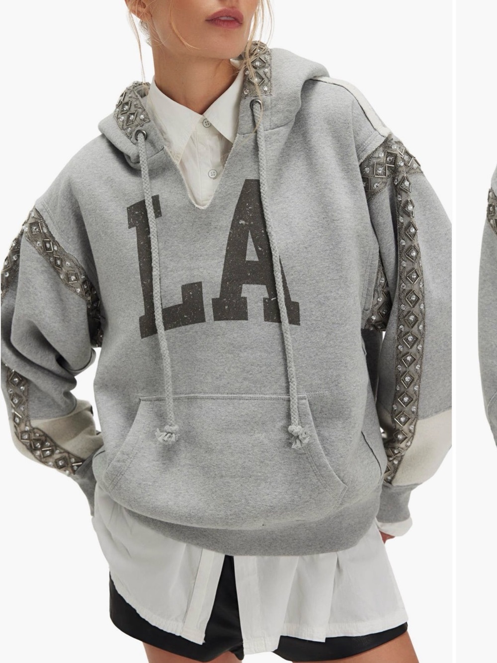 We the Free midnight sparkle embellished LA sequin graphic hoodie nwt